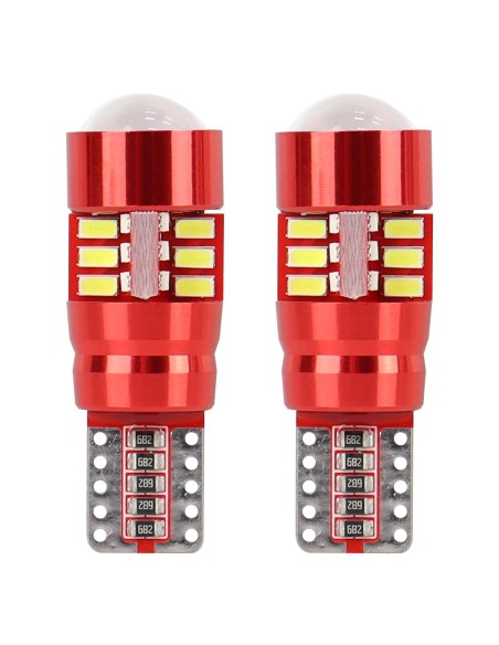 Set 2 bec led auto W5W Canbus T10 cu 27Smd cu Lupa 12v/24v