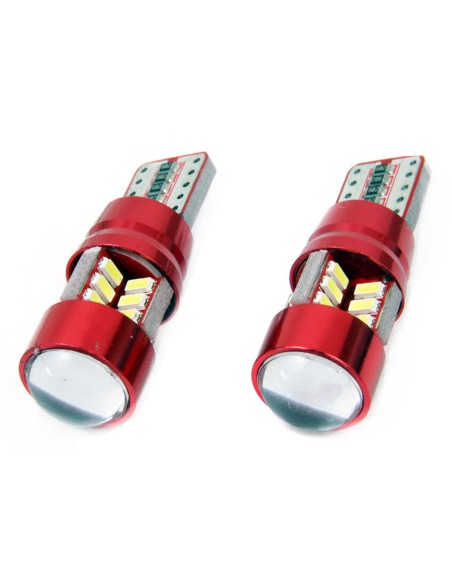Set 2 bec led auto W5W Canbus T10 cu 27Smd cu Lupa 12v/24v