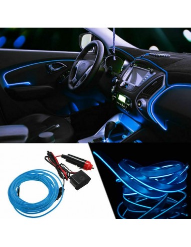 Fir neon auto electroluminiscent El Wire 2m cu lumina Albastra cu droser si mufa bricheta